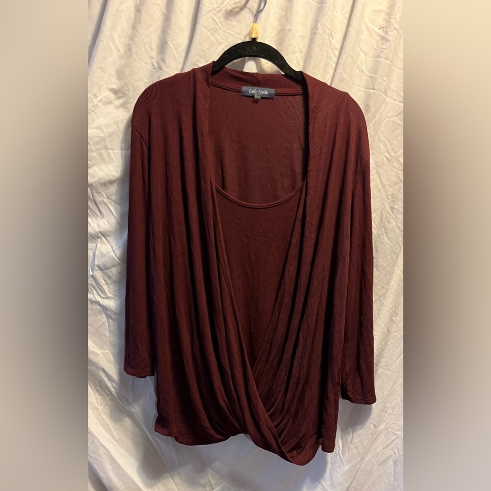 Laila Jayde Maroon 3/4 Surplice 2-Fer Top 3X